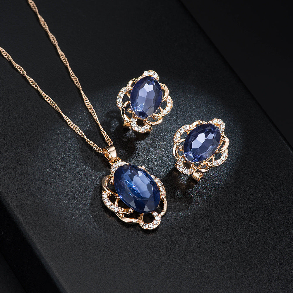 Elegant Pink Gem Necklace Jewelry Set
