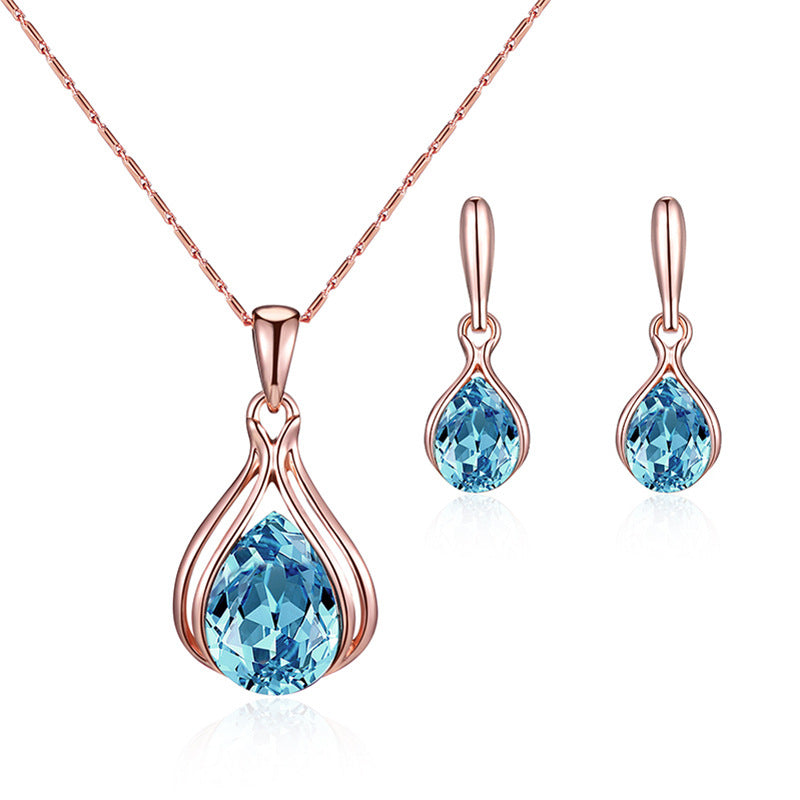 Elegant Pink Gem Necklace Jewelry Set