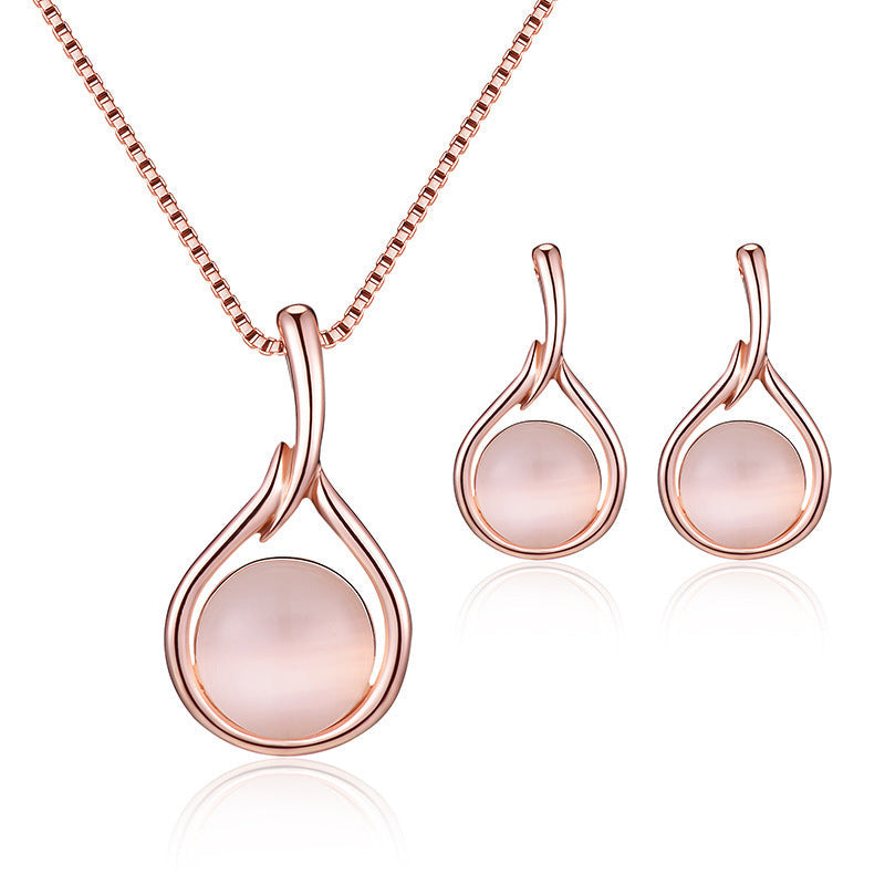 Elegant Pink Gem Necklace Jewelry Set
