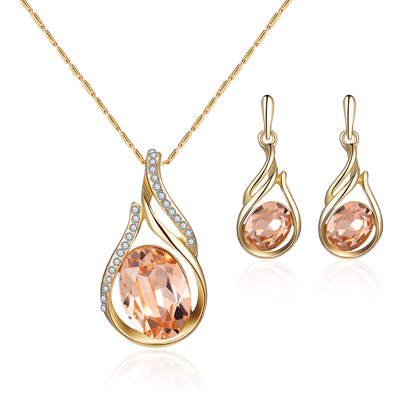 Elegant Pink Gem Necklace Jewelry Set