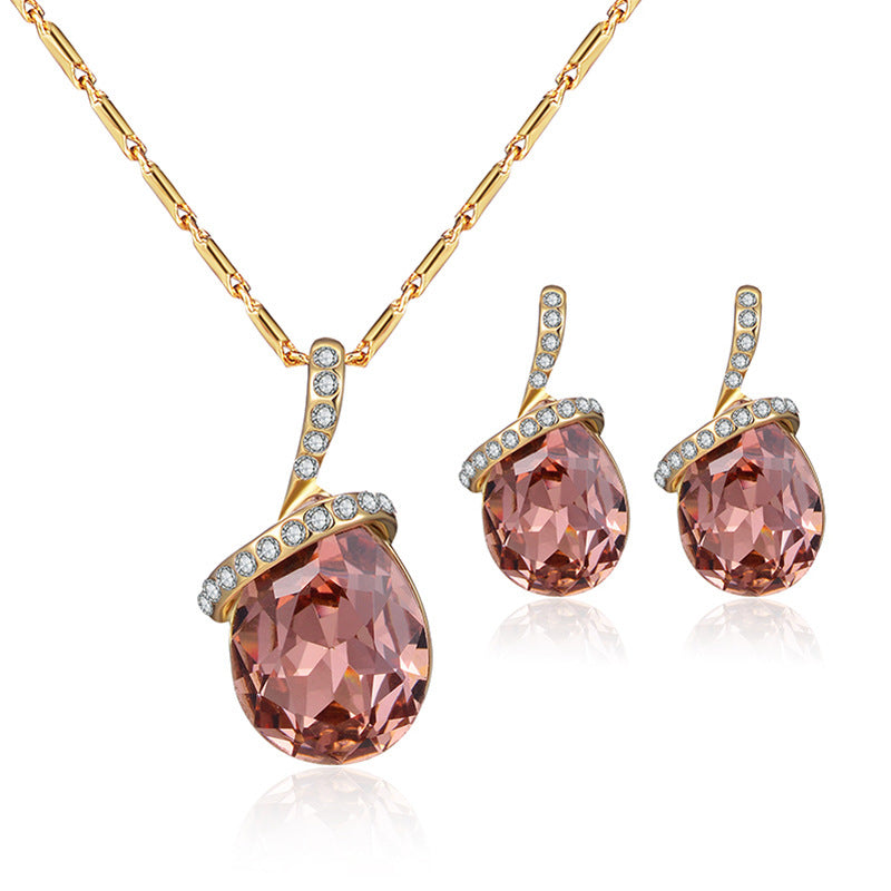 Elegant Pink Gem Necklace Jewelry Set