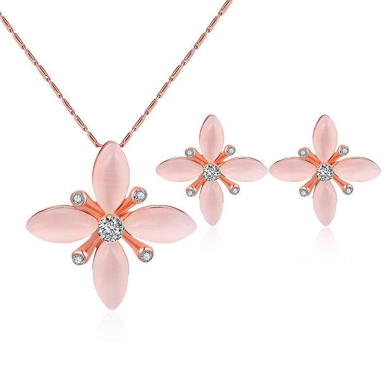 Elegant Pink Gem Necklace Jewelry Set