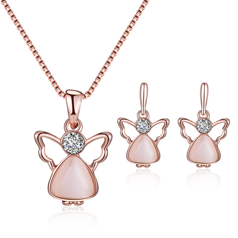 Elegant Pink Gem Necklace Jewelry Set