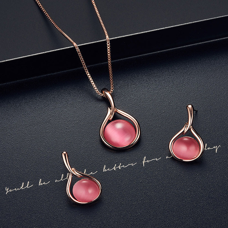 Elegant Pink Gem Necklace Jewelry Set