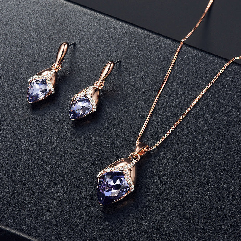 Elegant Pink Gem Necklace Jewelry Set
