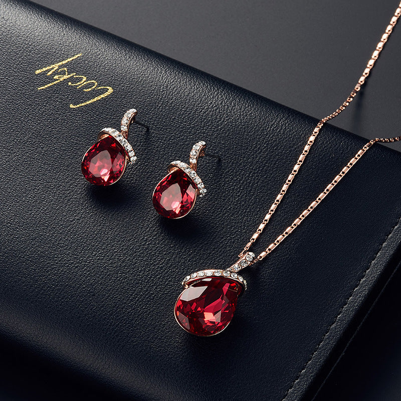 Elegant Pink Gem Necklace Jewelry Set