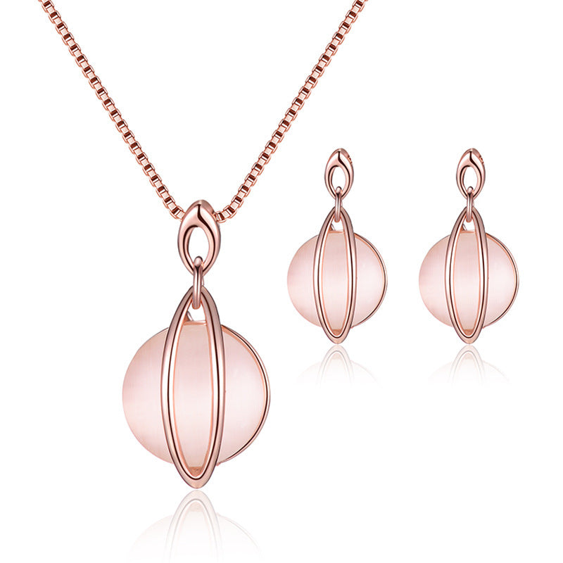 Elegant Pink Gem Necklace Jewelry Set