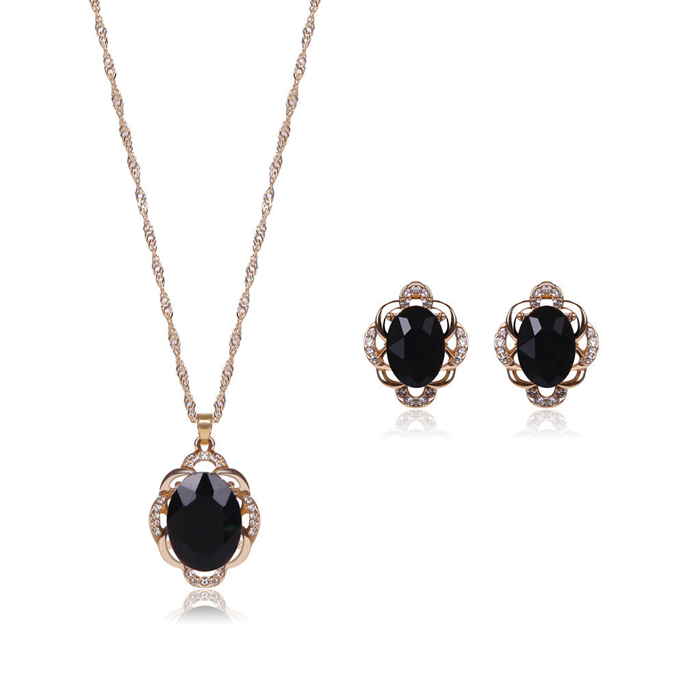 Elegant Pink Gem Necklace Jewelry Set