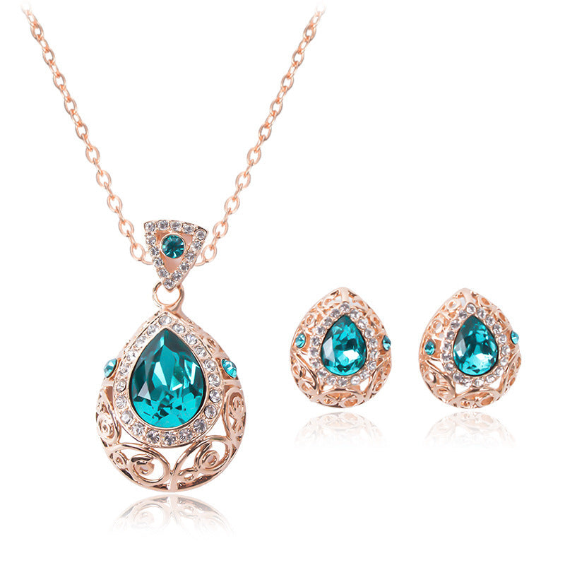 Elegant Pink Gem Necklace Jewelry Set