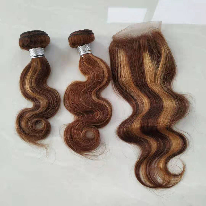 Caramel Glow Body-Wave Bundles With Lace Closure – Warm Brown Highlights