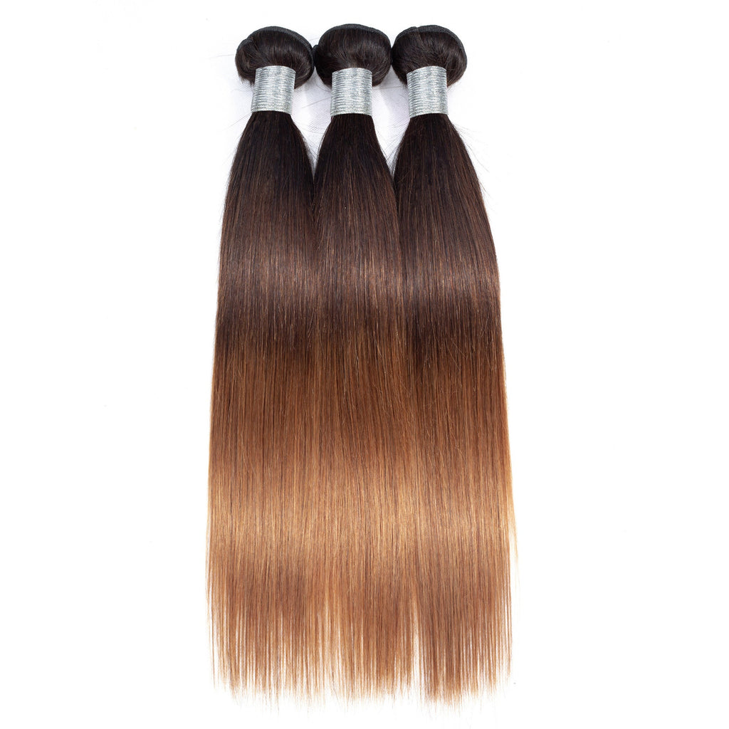 Golden Purpose Straight Ombré Hair Bundles – Dark Brown to Caramel
