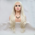 24" Lace Front Synthetic Wig in Platinum Blonde, Long Wavy