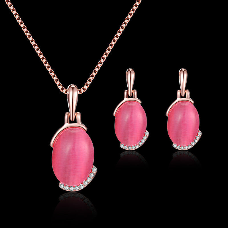 Elegant Pink Gem Necklace Jewelry Set