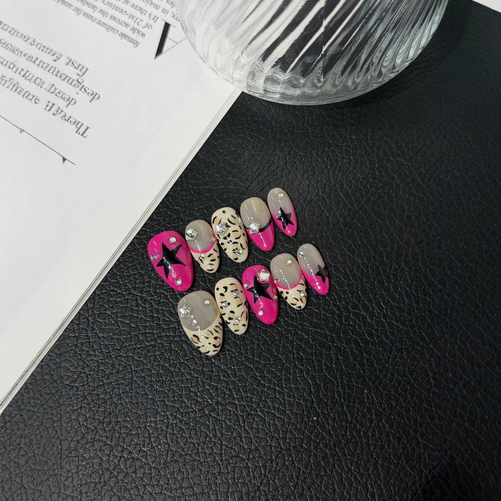 French Leopard Almond Press-On Nails