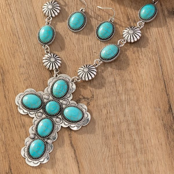 Western Turquoise Cross Jewelry Set
