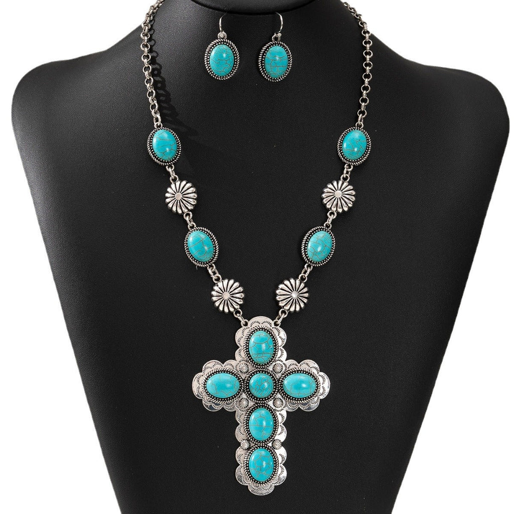 Western Turquoise Cross Jewelry Set