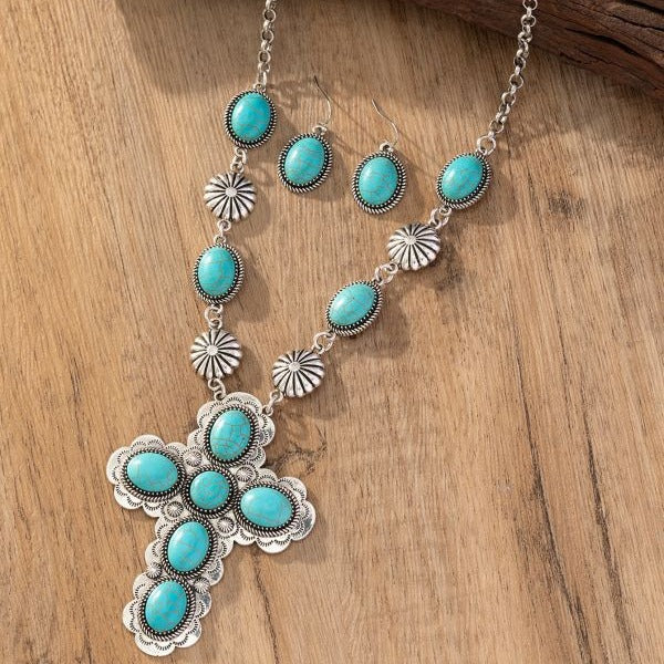 Western Turquoise Cross Jewelry Set