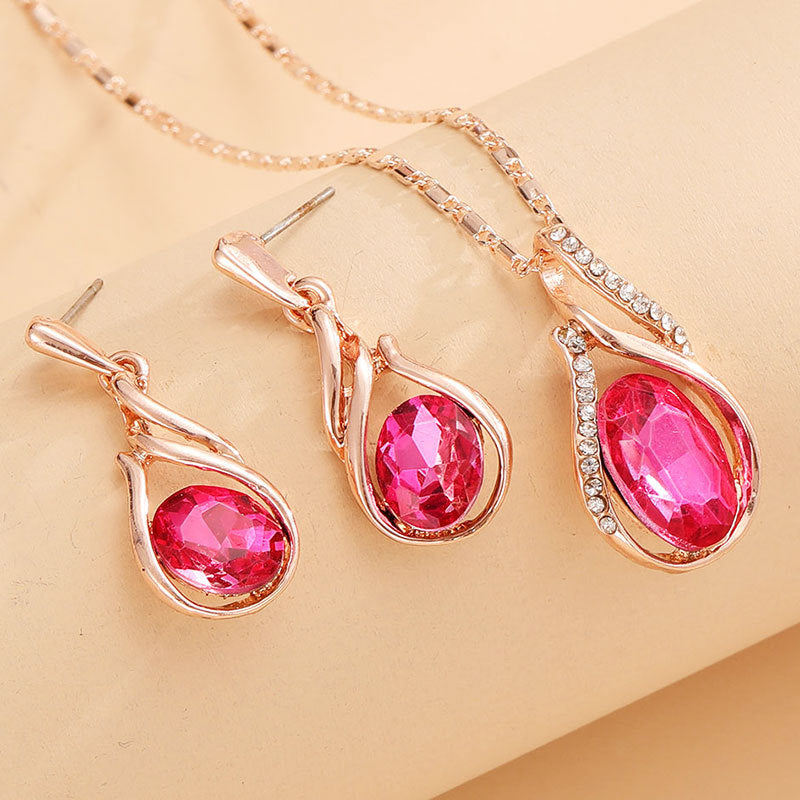 Elegant Pink Gem Necklace Jewelry Set