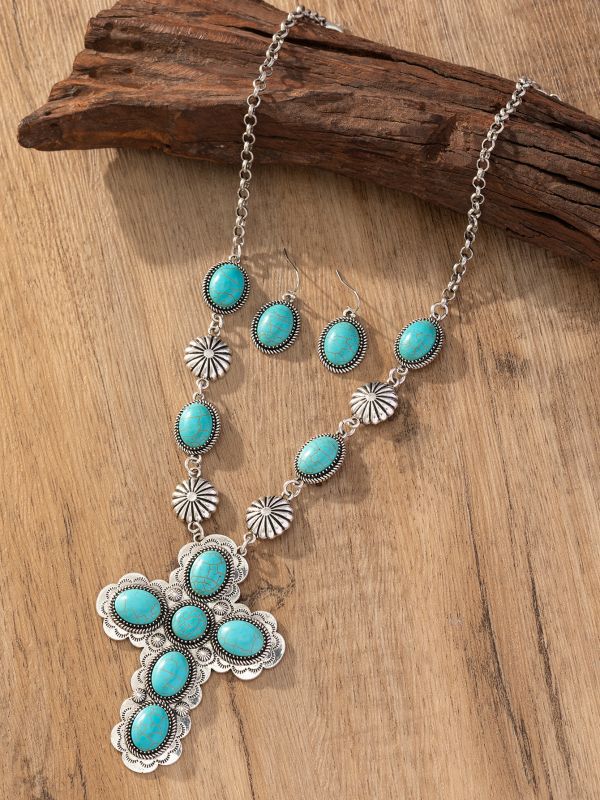 Western Turquoise Cross Jewelry Set