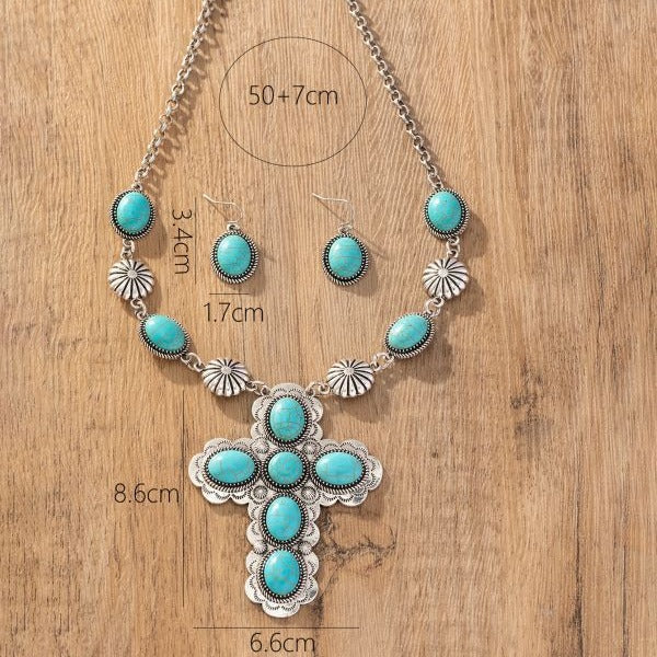 Western Turquoise Cross Jewelry Set