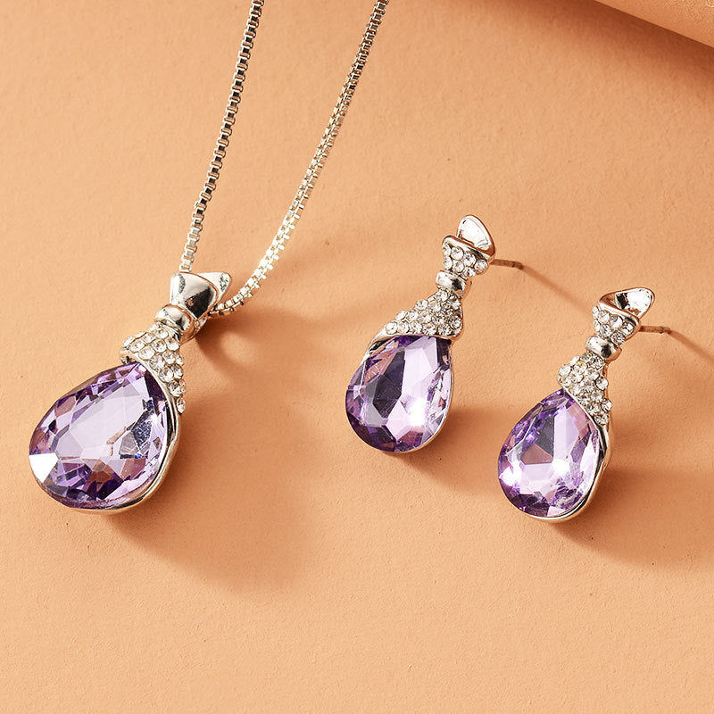 Elegant Pink Gem Necklace Jewelry Set
