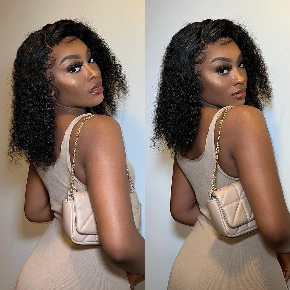 No Glue Deep Wave Lace Frontal Wigs For Women 13x4 7x5 Glueless Bob Wig Curly Human Hair Wigs 250 Density Ready to Wear